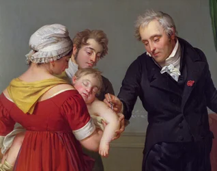 Baron Jean Louis Alibert (1768-1837) führt im Schloss Liancourt die Pockenimpfung durch, um 1820 (Detail)